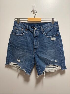 Levi's 501 Original Fit High-Rise Distressed Denim Shorts Button Fly Size 29